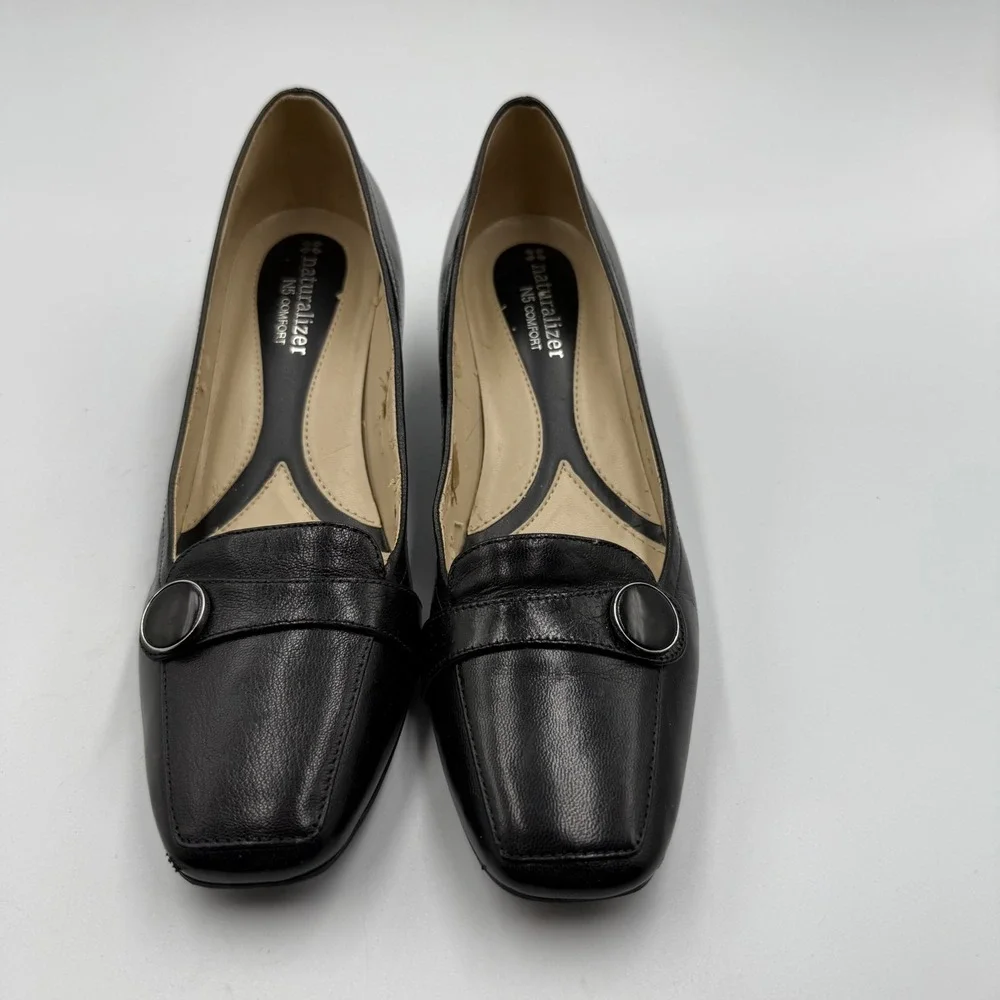Naturalizer Fulton Black Leather Square Toe Low Heel Loafer Shoes 7 1/2 N Y2K